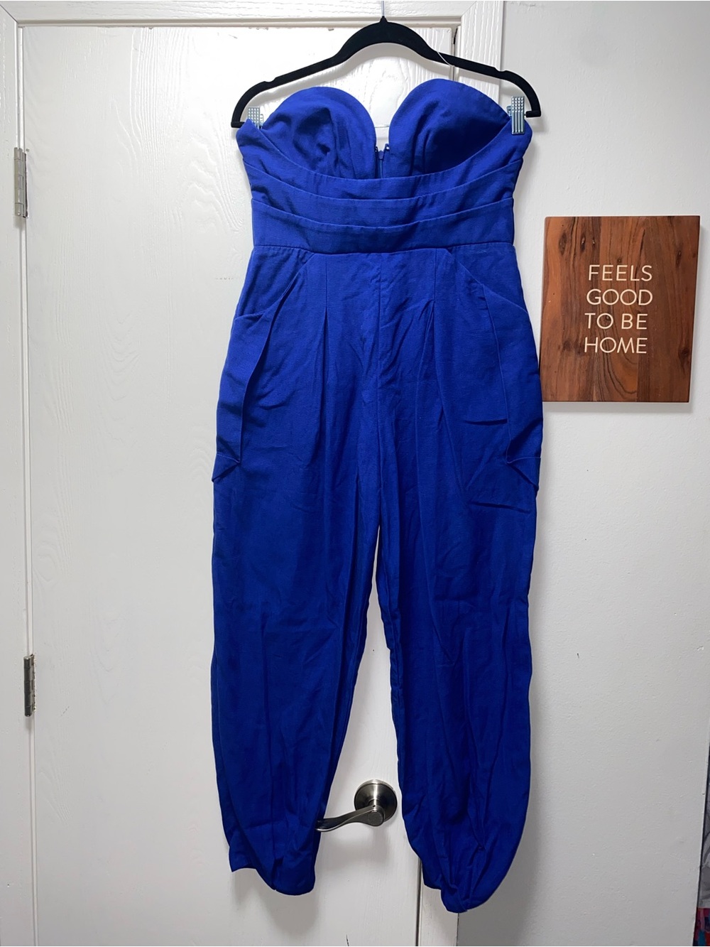 FARM Rio Cobalt Blue Strapless Jumpsuit Sweetheart Bust Size Medium - Picture 4 of 16